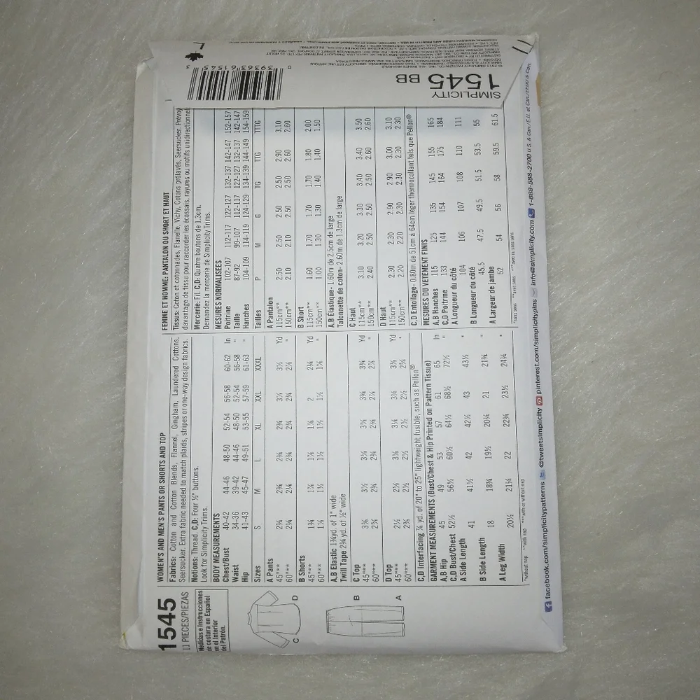 SIMPLICITY 1545 Women or Men's lounge pants, shorts and tops in size XL-…